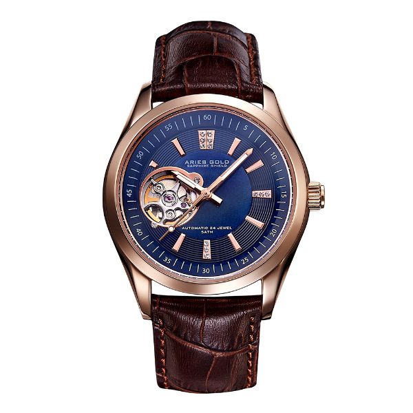 ARIES GOLD AUTOMATIC INSPIRA ROSE GOLD STAINLESS STEEL L 9003 RG-BUMOP BROWN LEATHER STRAP WOMEN'S WATCH